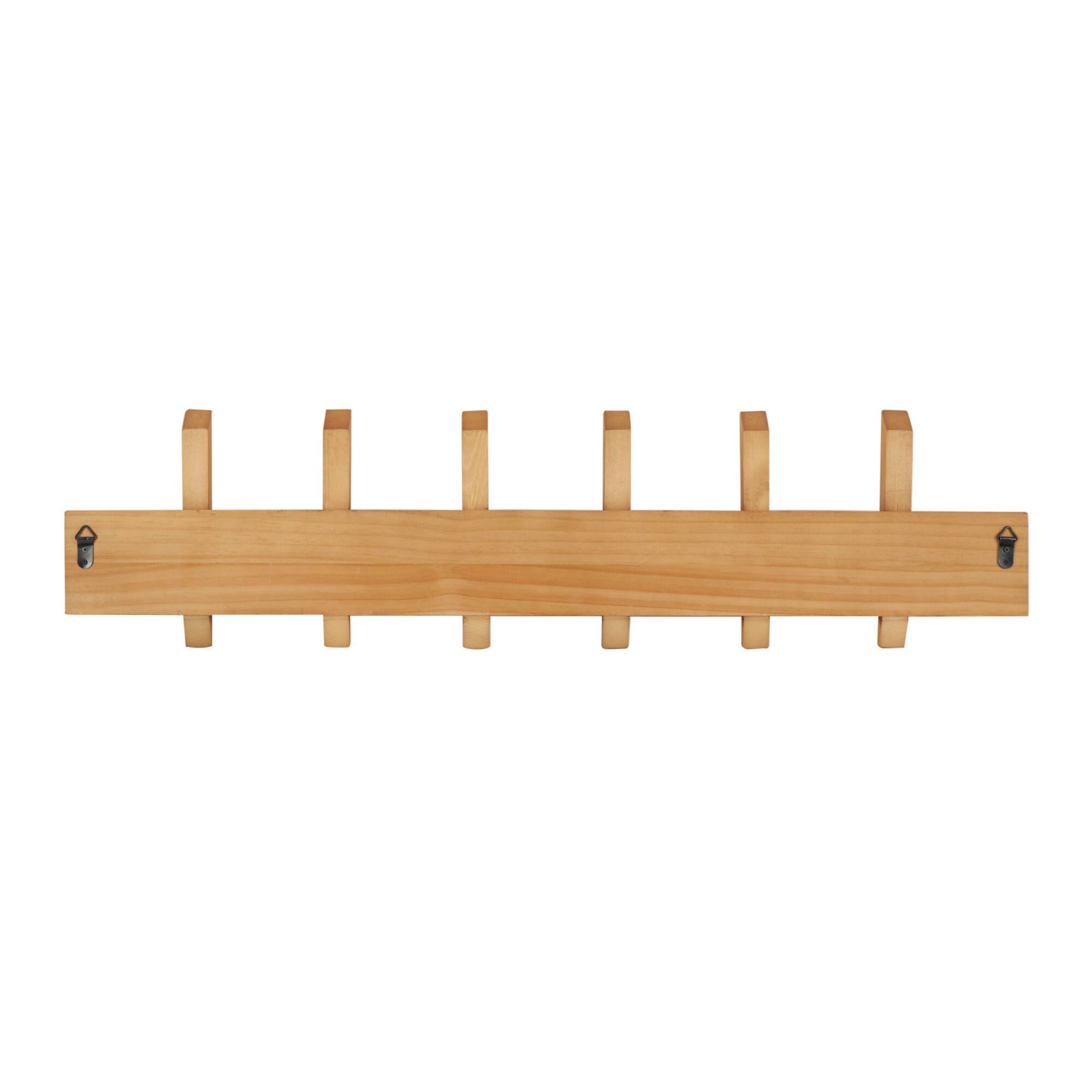 Brown Wood Minimalistic Wall Hook with 6 Hangers